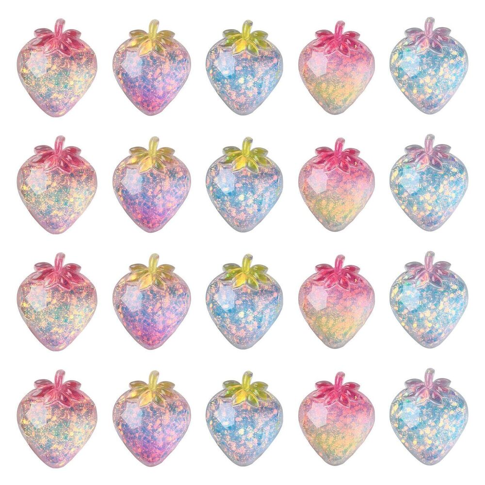 4389 25pcs 5 Colors Strawberry Themed Resin Cabochons Plastic Fruit